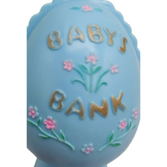 Baby's Nest Egg Bank Mid Century Plakie Blue Plastic Babys Bank 5" - Picture 4 of 10